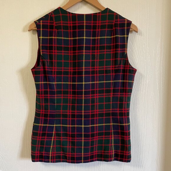 Vintage 70s Holiday Xmas Christmas Check Plaid Wool V Neck Vest | S/M - Picture 7 of 9